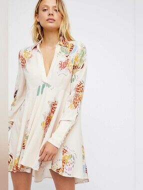 Free People Field of Butterflies Tunic Dress Ivory Floral Boho Mini